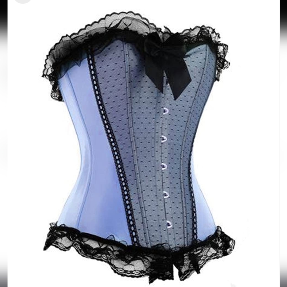 Womens Corset Top Black Lace Trim Bodice